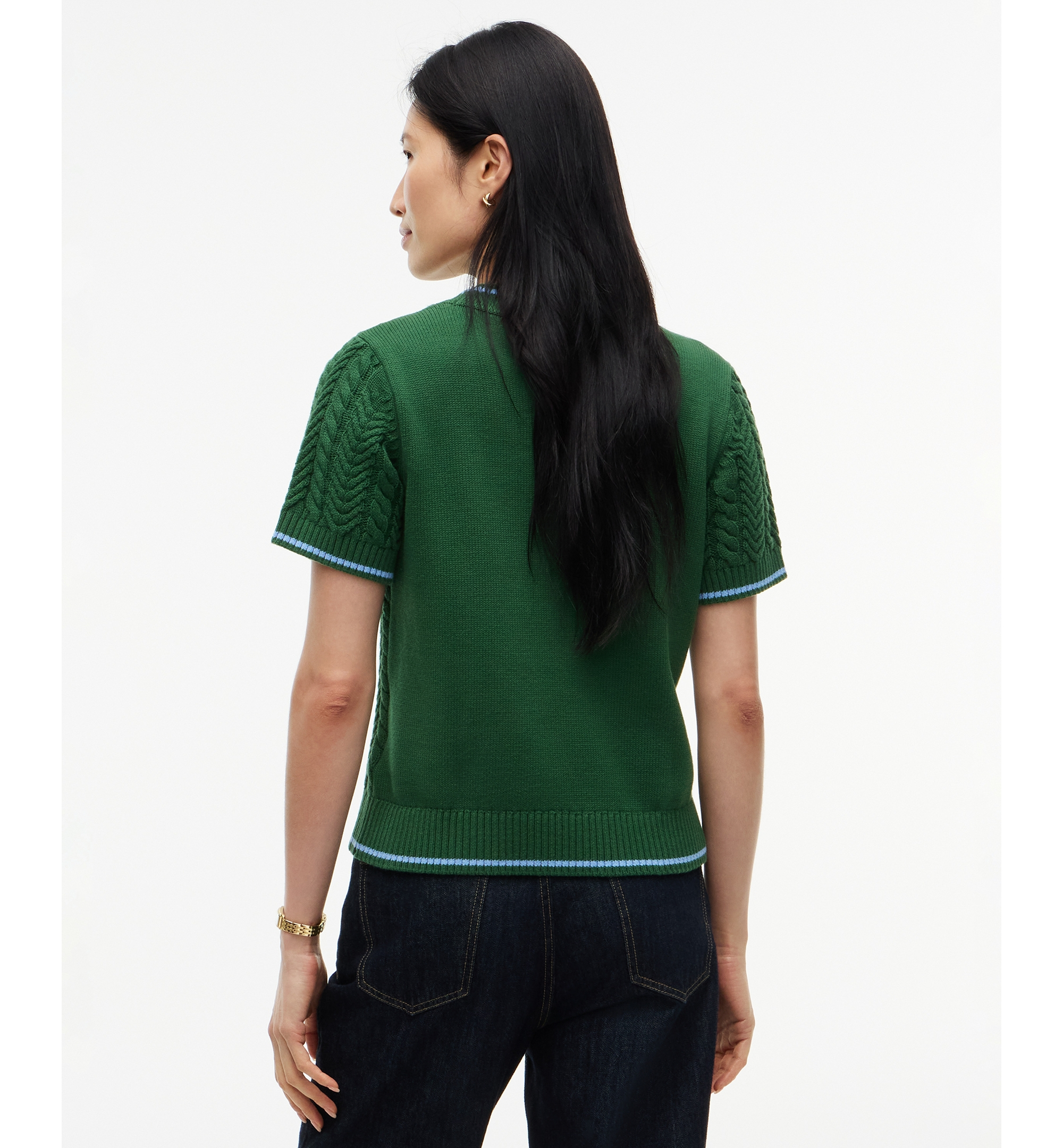 Tommy Hilfiger Women's Heritage Cable-Knit Short-Sleeve Sweater - Deep Evergreen