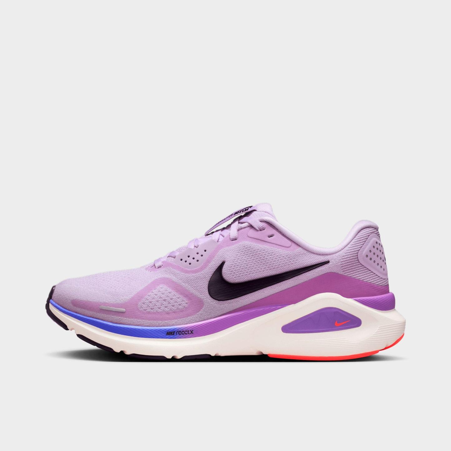 Women's Nithtke Structure 26 Running Shoes - Violet Mist/Bright Violet/Sapphire/Cave Purple - Left shoe facing left. Outside of the shoe.