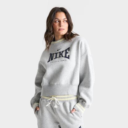 Women's Nike Phoenix Oversized Crewneck Sweatshirt - Pure Platinum/Heather/Midnight Navy