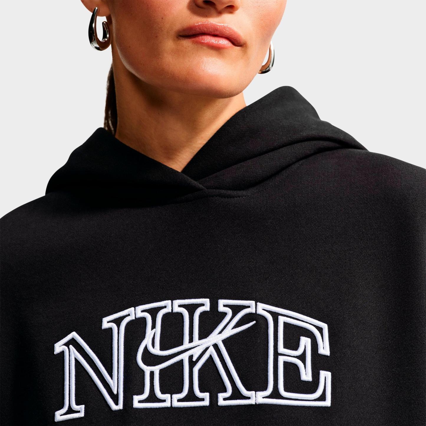 Women's Nithtke Studio Fleece Medium Weight "Graphic Pack" Logo Oversized Pullover Hoodie - Total Black/White