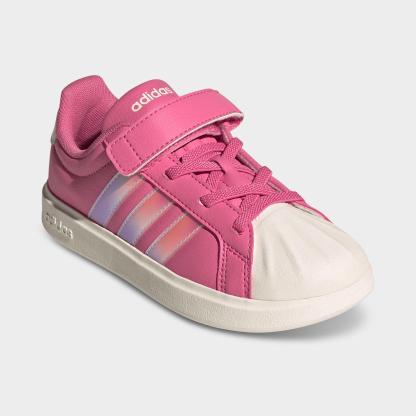 Girls' Little Kids' adidas Streettalk Stretch Lace Hook-And-Loop Casual Shoes - Pink Fusion/White/Wonder Quartz - Both shoes facing left
