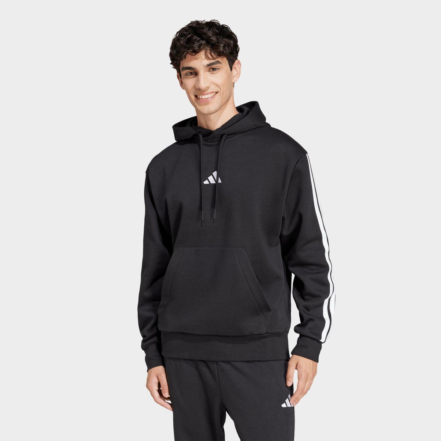 Men's adidas Essentials 3-Stripes Fleece Pullover Hoodie - Black/White