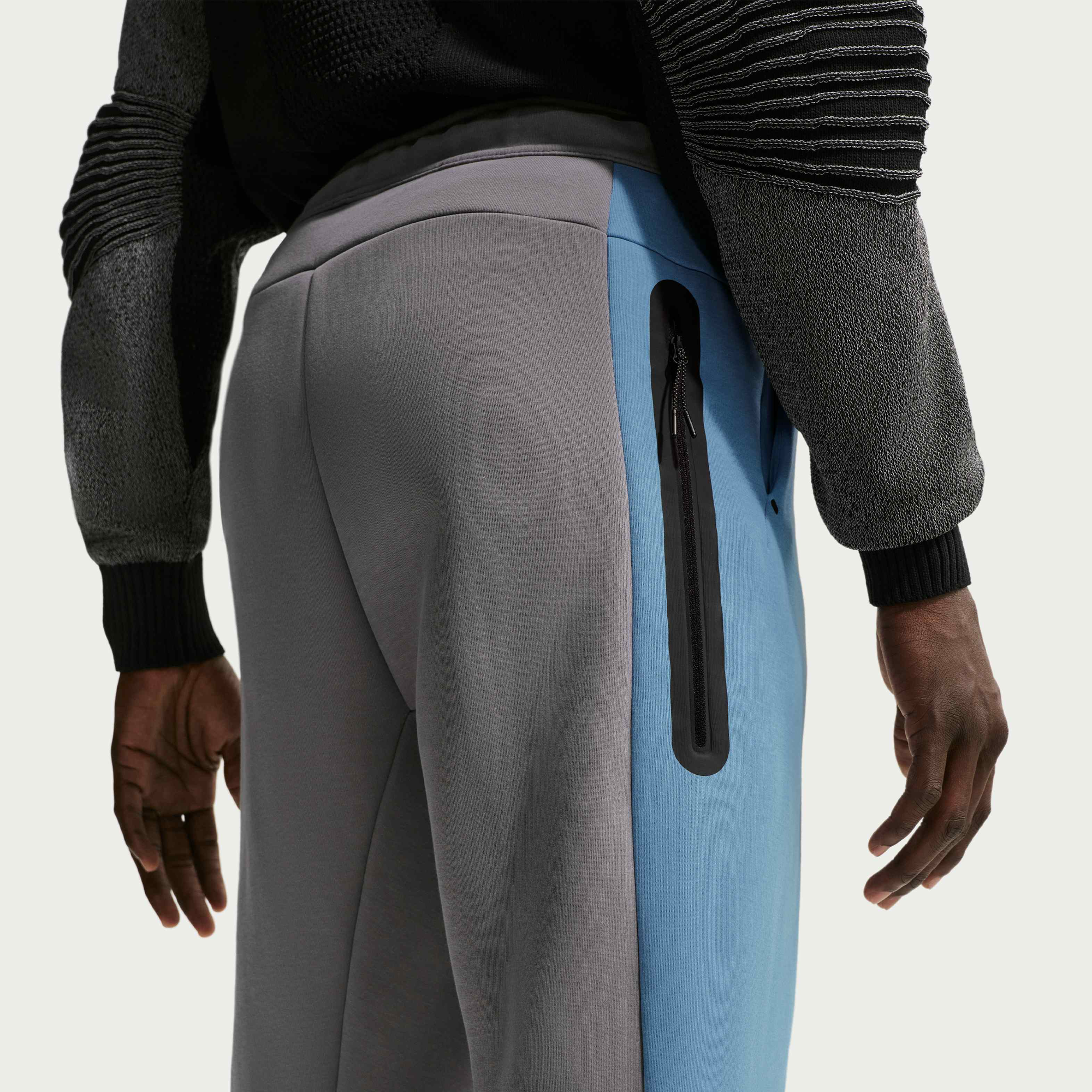 Nike Tech Men's Colour-Block Open-Hem Fleece Trousers - Pencil Point/Work Blue/Black/Black