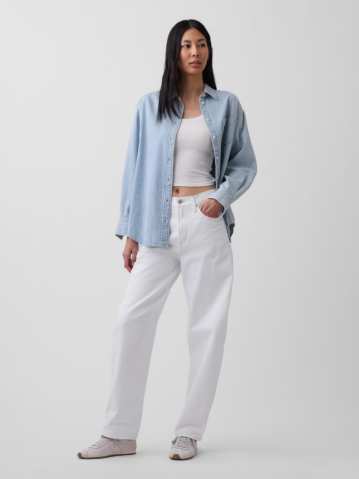 Denim Big Shirt - Blue railroad stripe