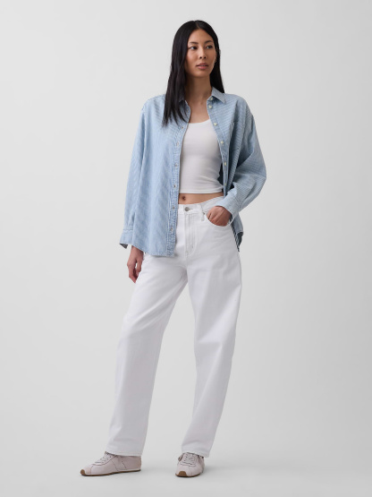Denim Big Shirt - Blue railroad stripe
