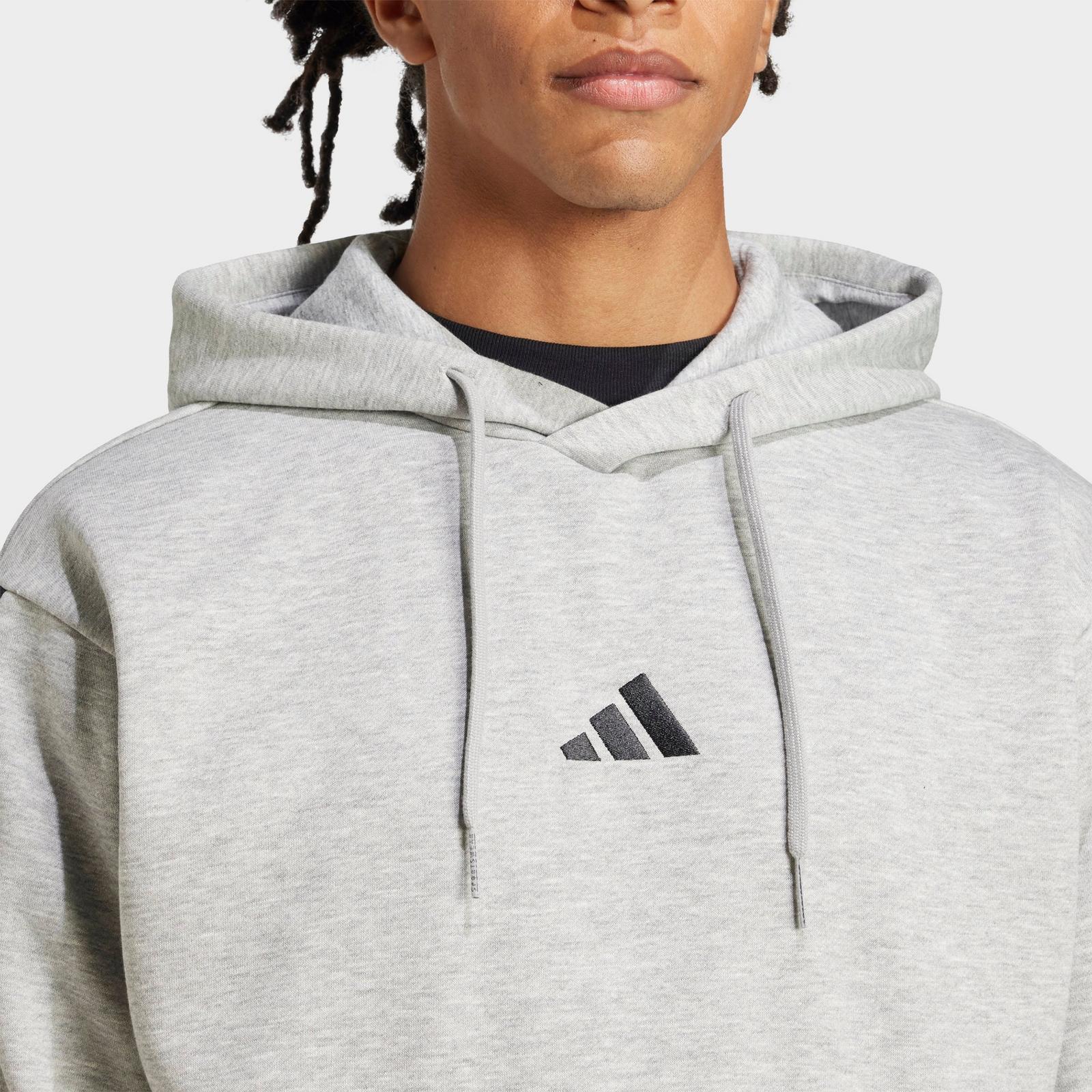 Men's adidas Essentials 3-Stripes Fleece Pullover Hoodie - Medium Grey Heather/Black - view 3