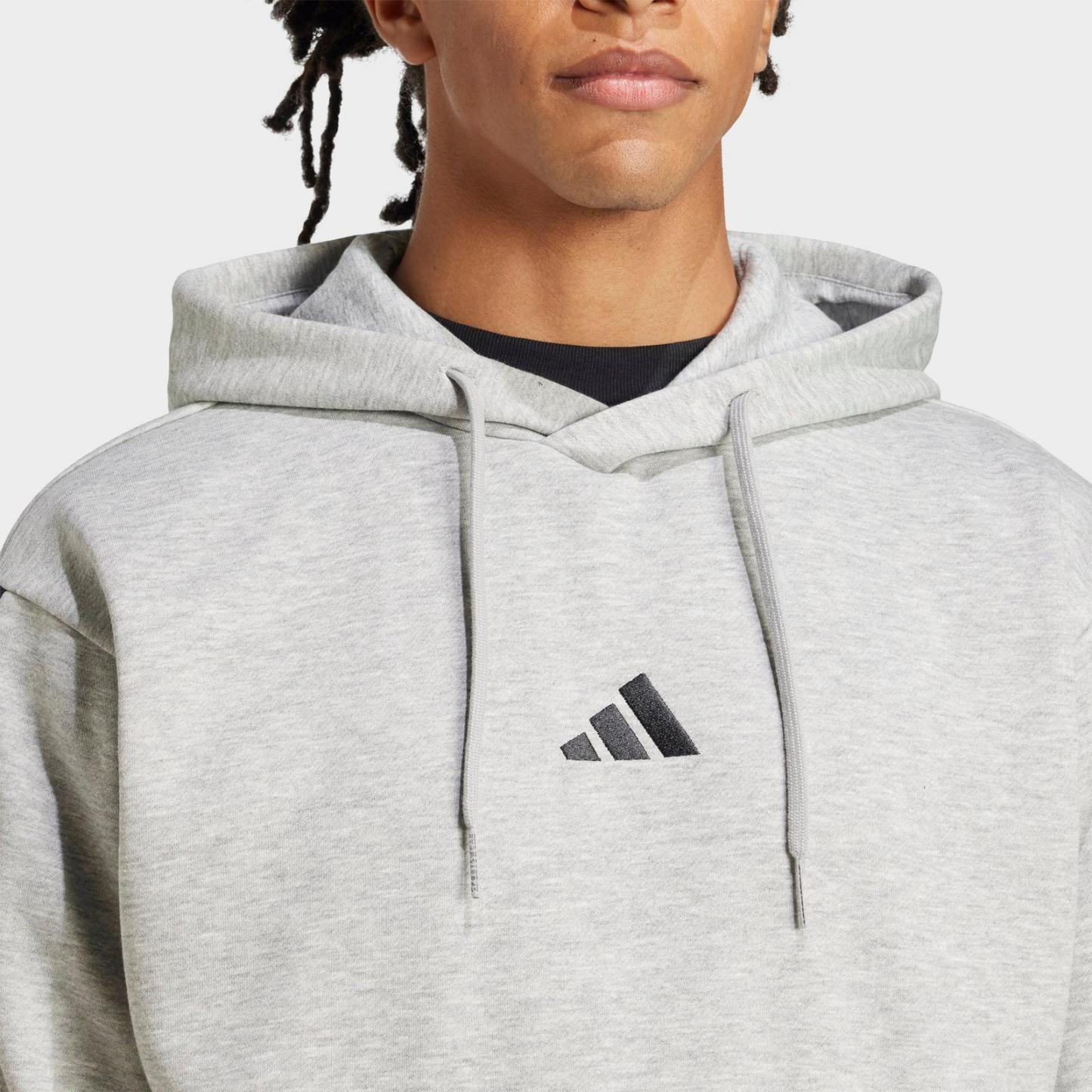 Men's adidas Essentials 3-Stripes Fleece Pullover Hoodie - Medium Grey Heather/Black - view 3
