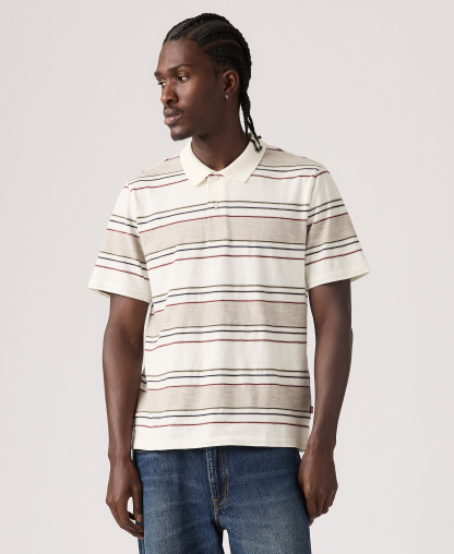 Levi's Men's Merritt Striped Collared Polo Shirt - Cream/Beige