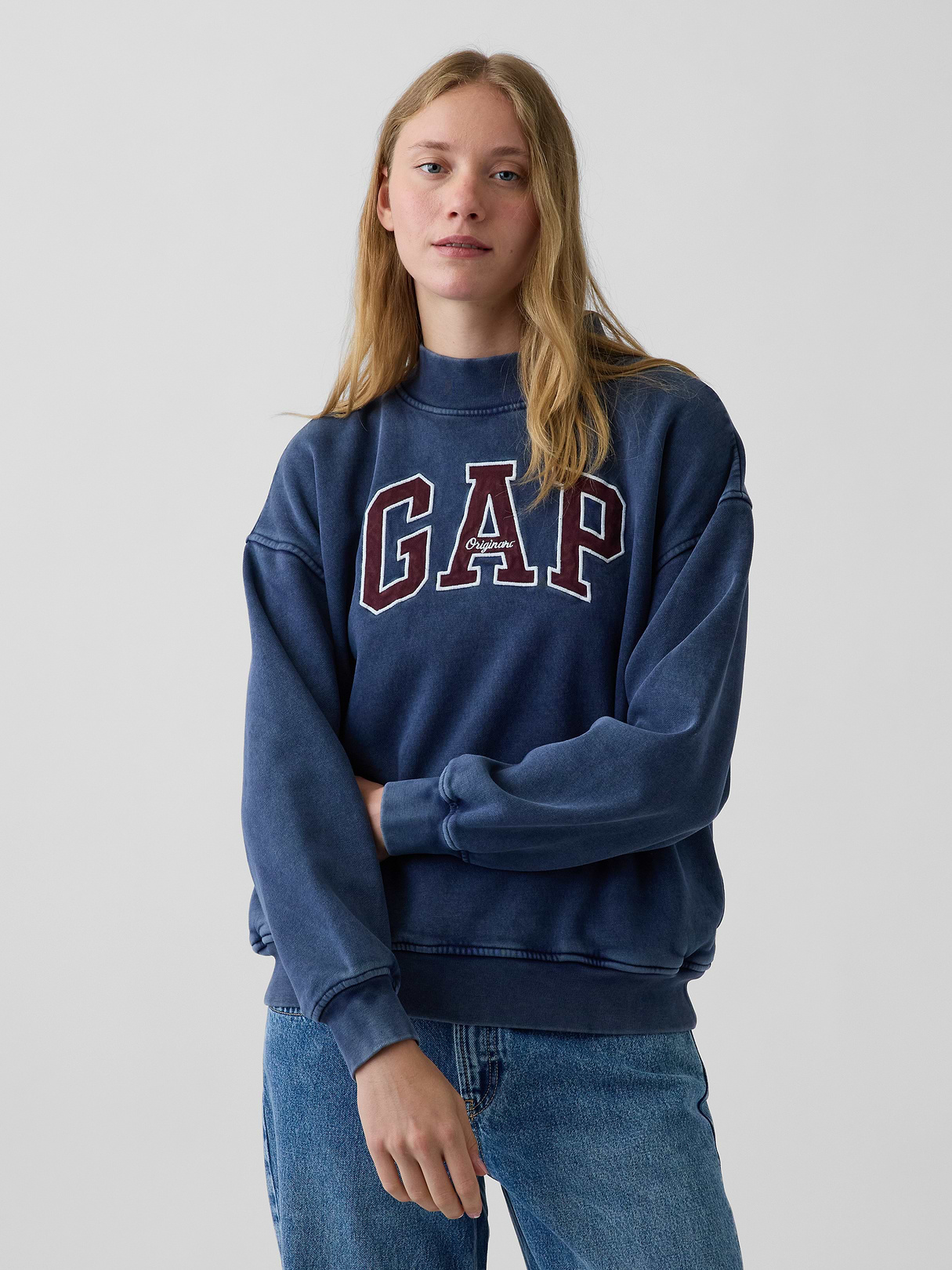 VintageSoft Oversized Mockneck Logo Sweatshirt - Navy blue