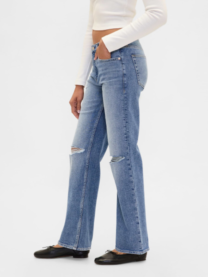 Mid Rise Relaxed Straight Jeans - Medium indigo