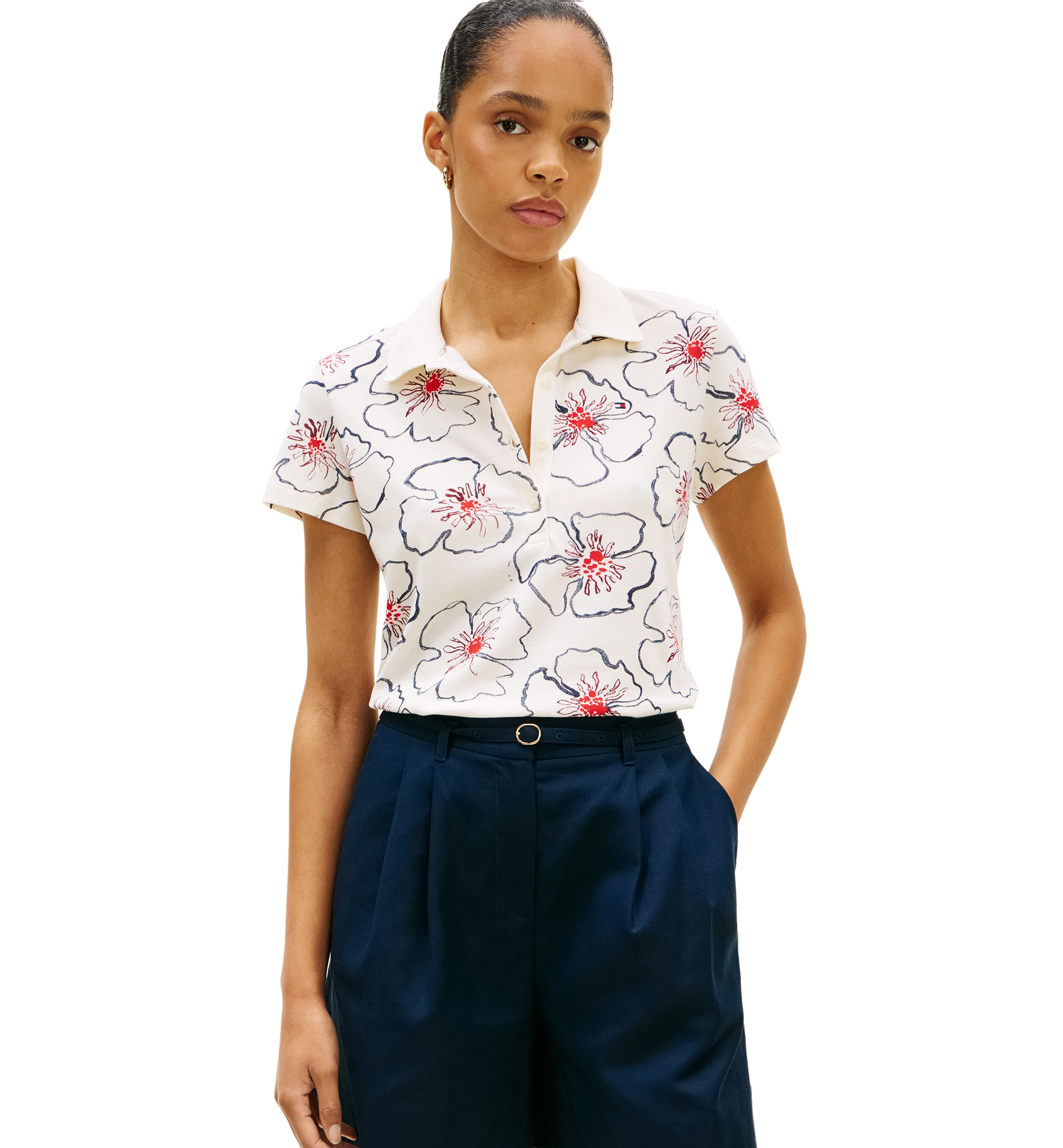 Tommy Hilfiger Women's Printed Short-Sleeve Polo Top - Handrawn Rope