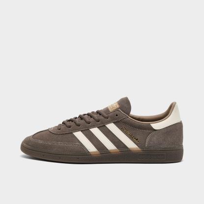 Men's adidas Originals Handball Spezial Casual Shoes - Part 4 - Earth Strata/White/Gum - Left shoe facing left. Outside of the shoe.