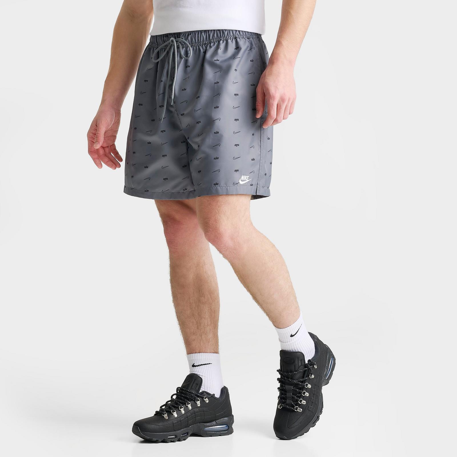 Men's Nike Sportswear Club Monogram Woven Flow Shorts - Smoke Grey/Black