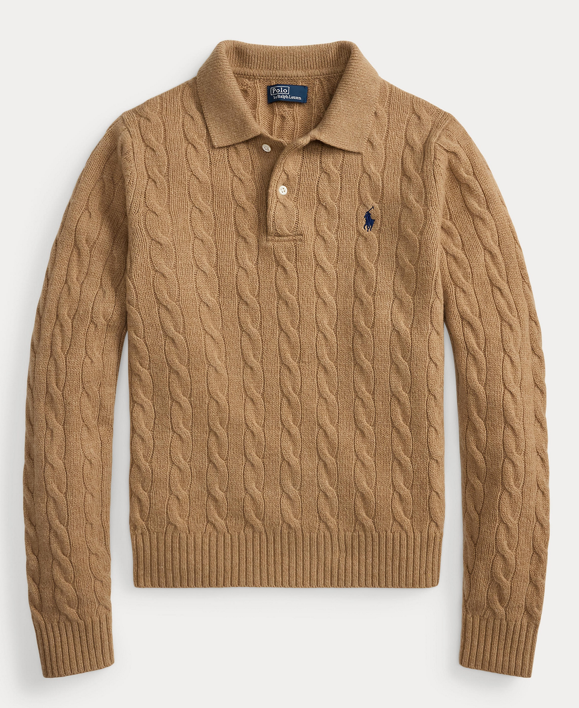 Polo Ralph Lauren Women's Cable-Knit Long-Sleeve Wool-Cashmere Sweater - Collection Camel Melange