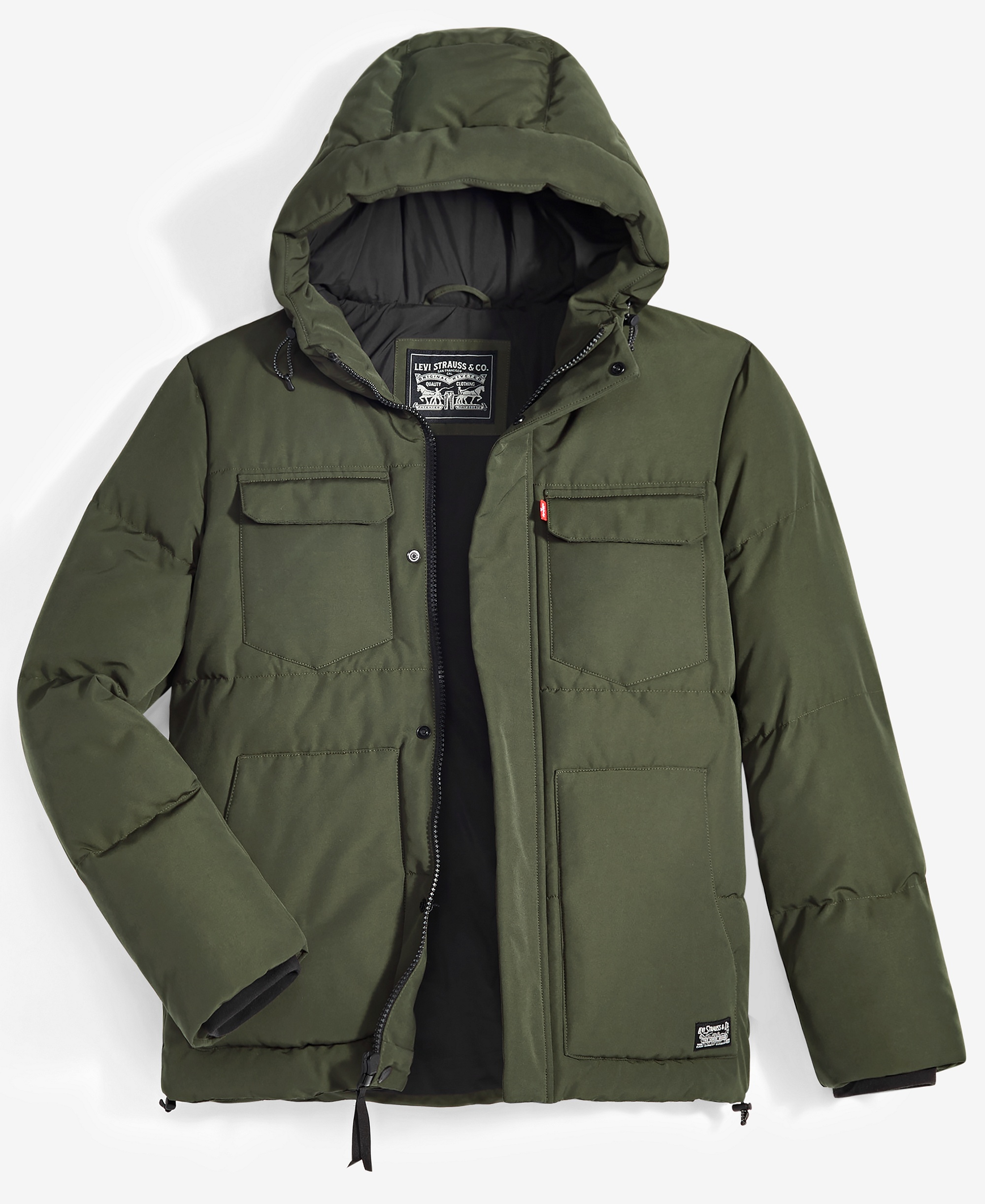 Levi's Men's Quilted Hooded Puffer Jacket - Olive