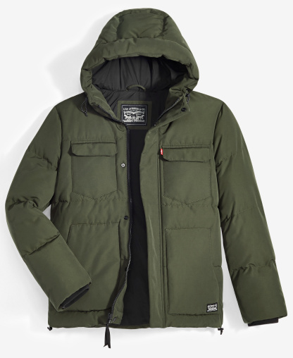Levi's Men's Quilted Hooded Puffer Jacket - Olive
