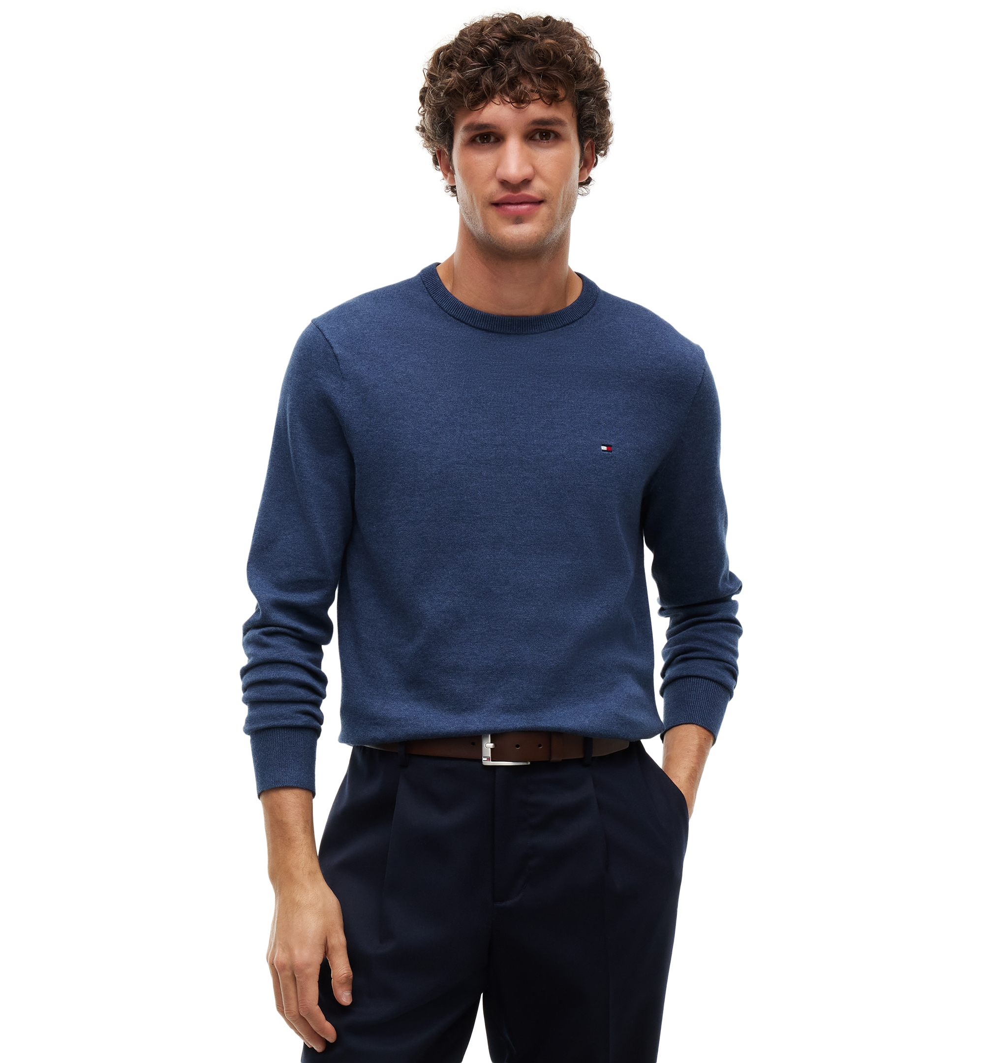 Tommy Hilfiger Men's Essential Cotton Crewneck Sweater - Aegean Sea Heather