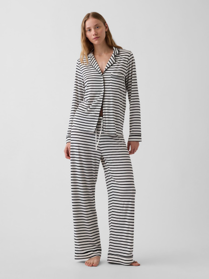 SoftMade Modal PJ Pants - Black & ivory beige stripe