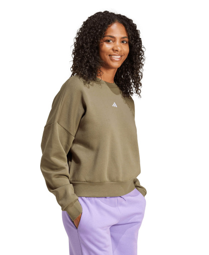adidas Women's Essentials Crewneck Small-Logo Sweatshirt - Olive Strata/white