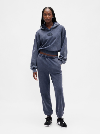 VintageSoft Crop Logo Hoodie - Tapestry navy blue wash