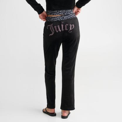 Women's Juicy Couture OG Big Bling Velour Track Pants - Black/Leopard