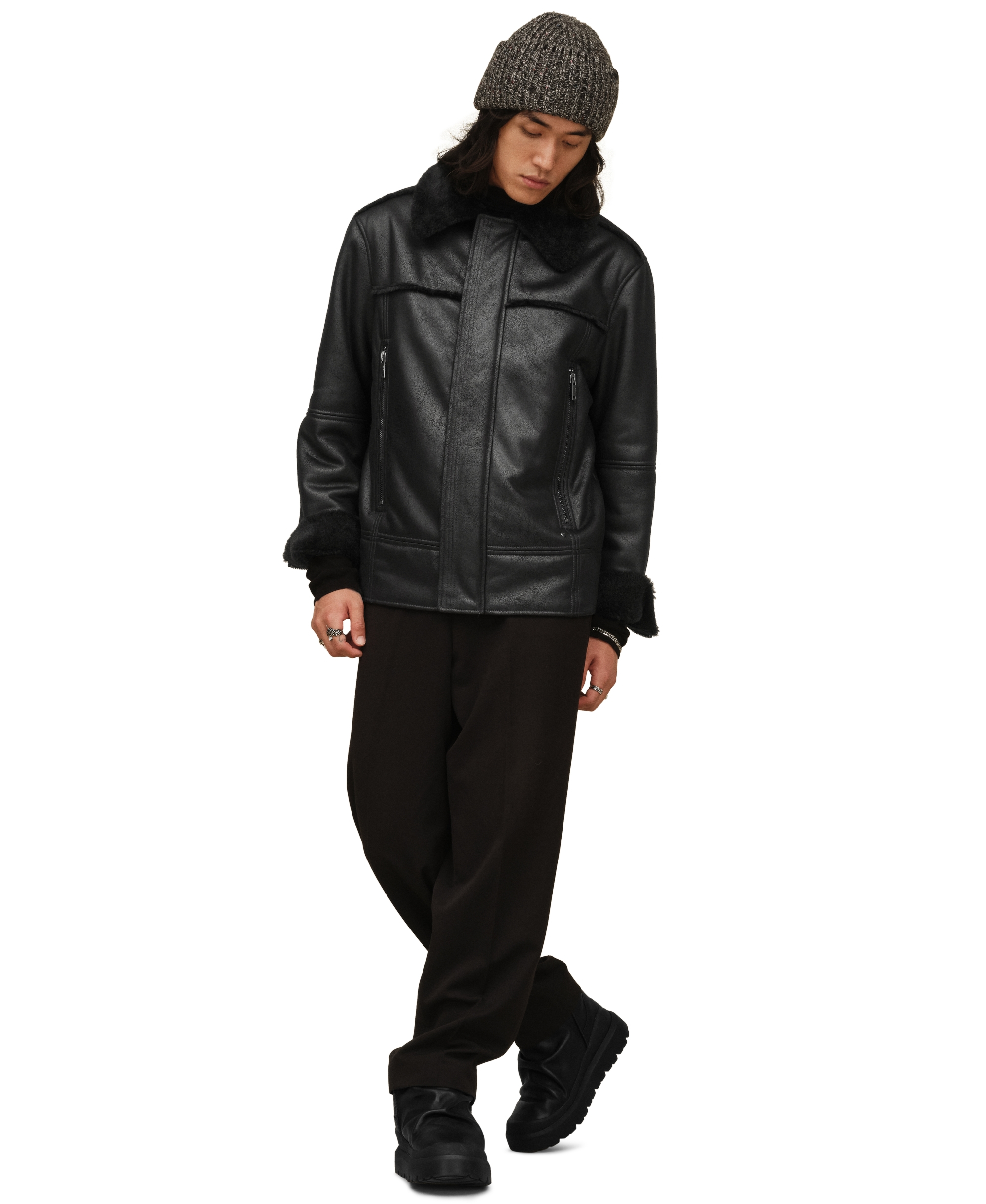 UGG® Men's Thayden Luxefluff Fleece Lined Faux Leather Jacket - Black