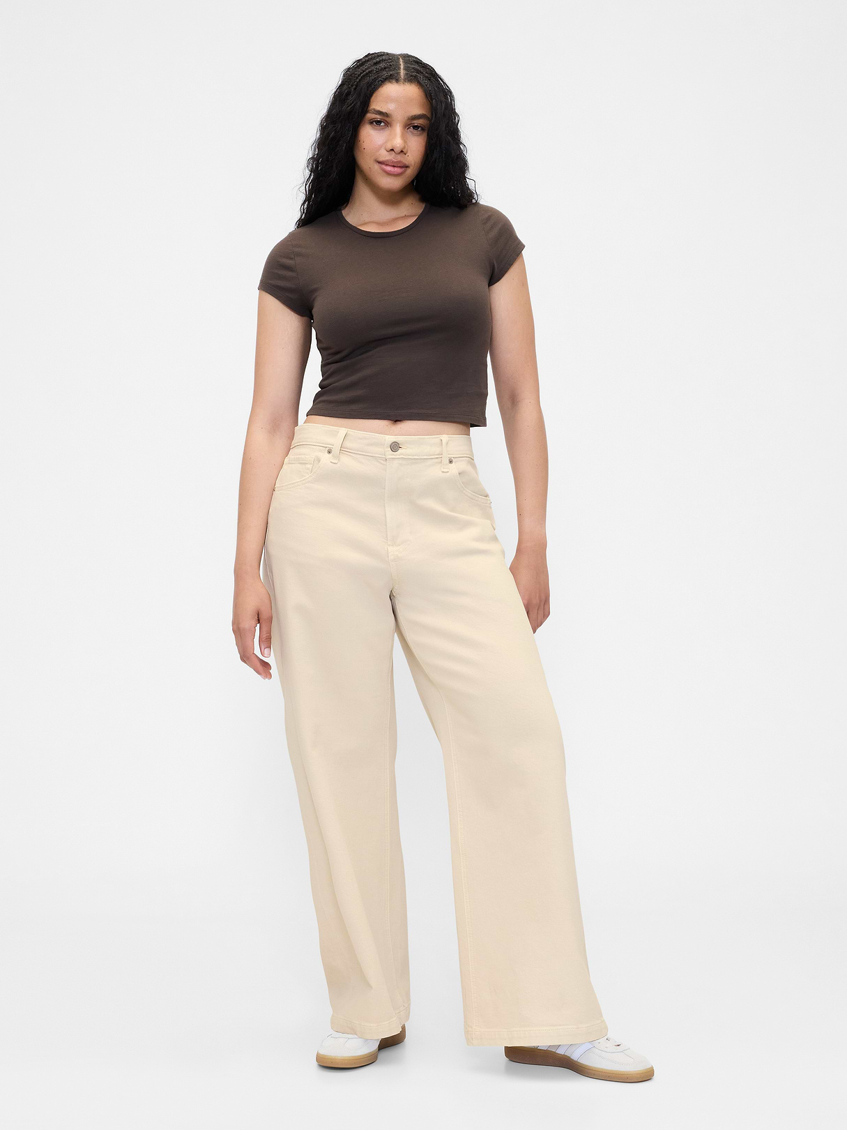 High Rise Stride Wide-Leg Jeans - Beach pebble