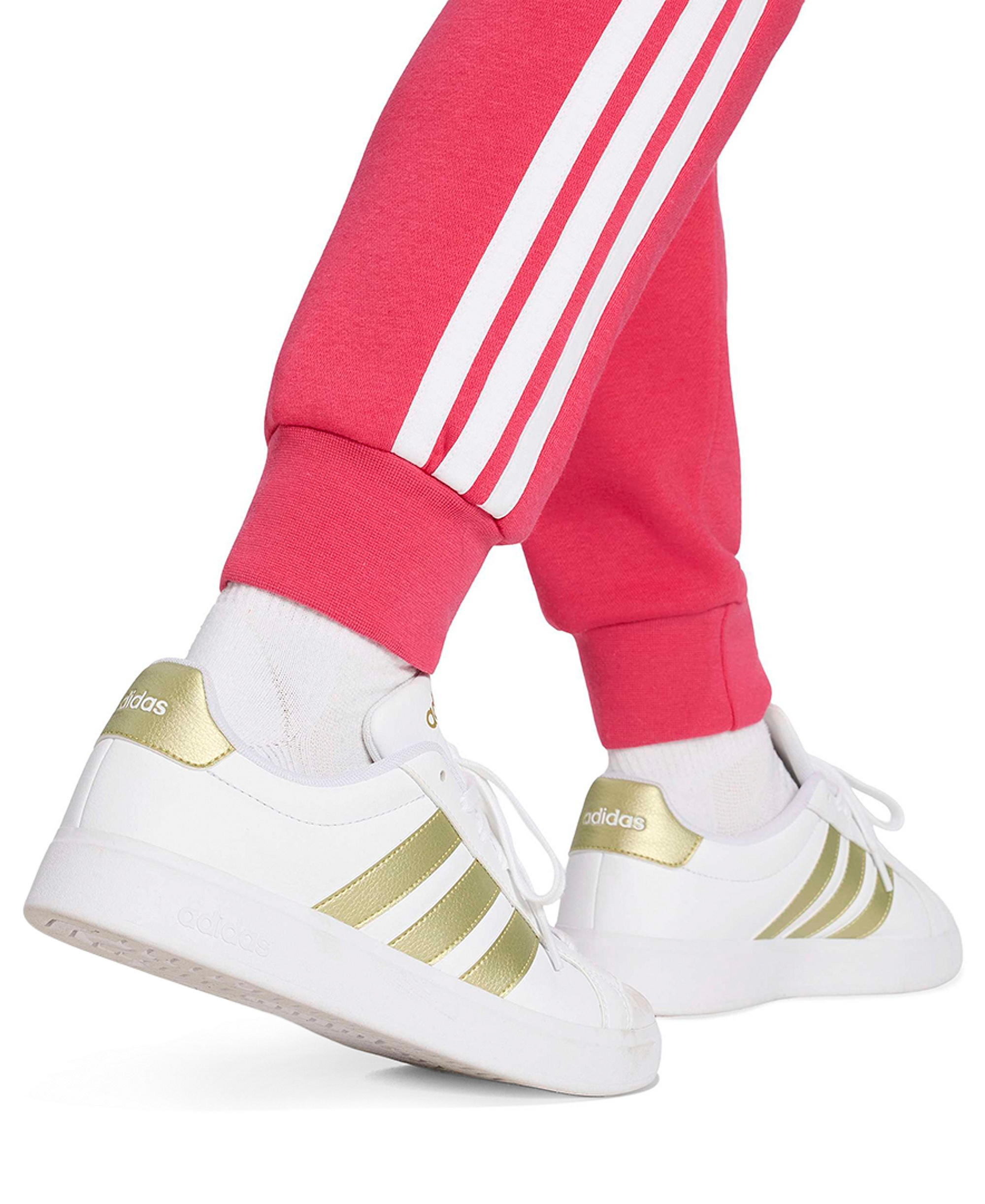 adidas Women's Essentials Three Stripes Fleece Slim Pants - Power Pink/White