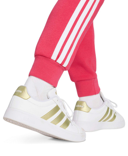 adidas Women's Essentials Three Stripes Fleece Slim Pants - Power Pink/White