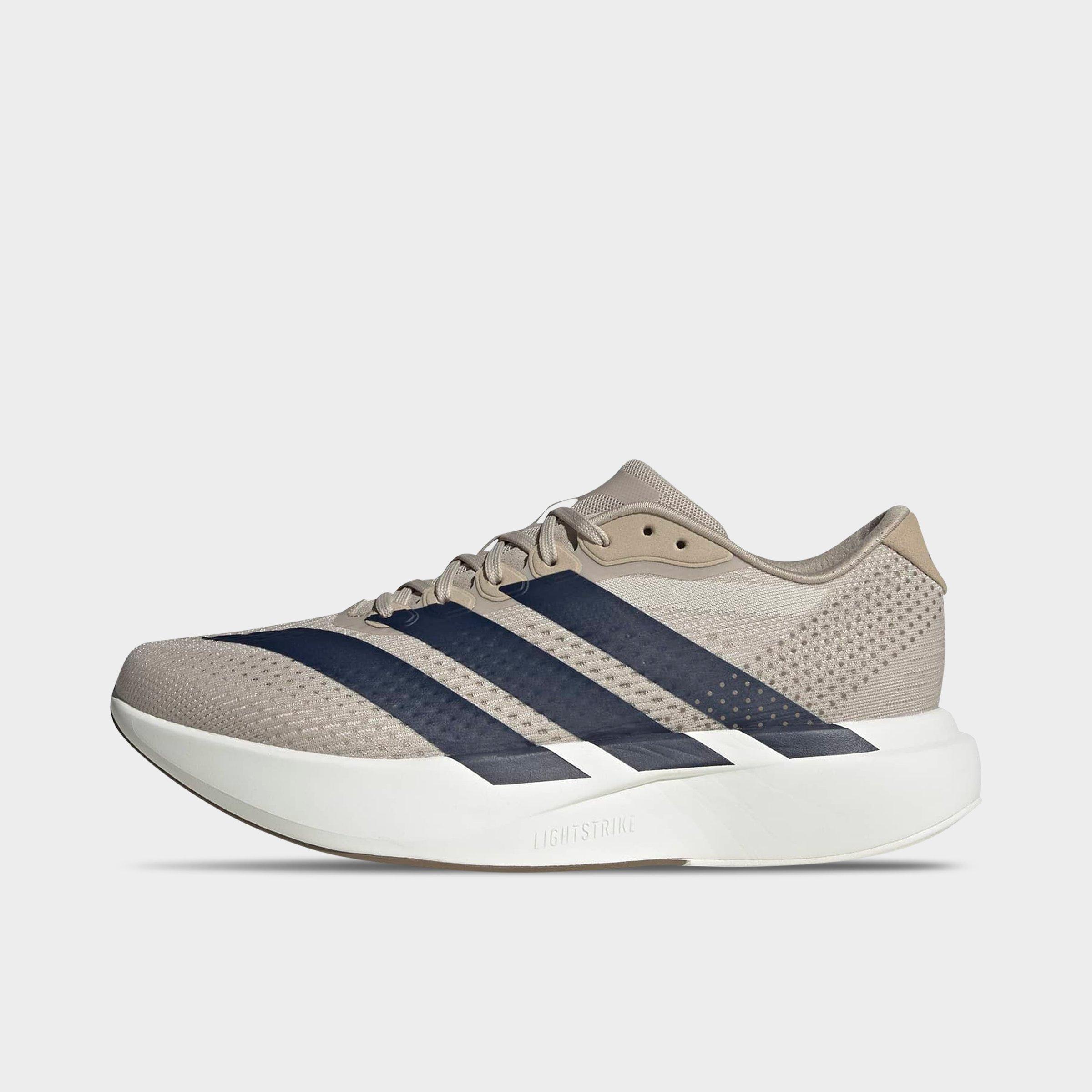 Men's adidas Adizero Pacer Running Shoes - Khaki/Night Indigo/Core White - Left shoe facing left. Outside of the shoe.