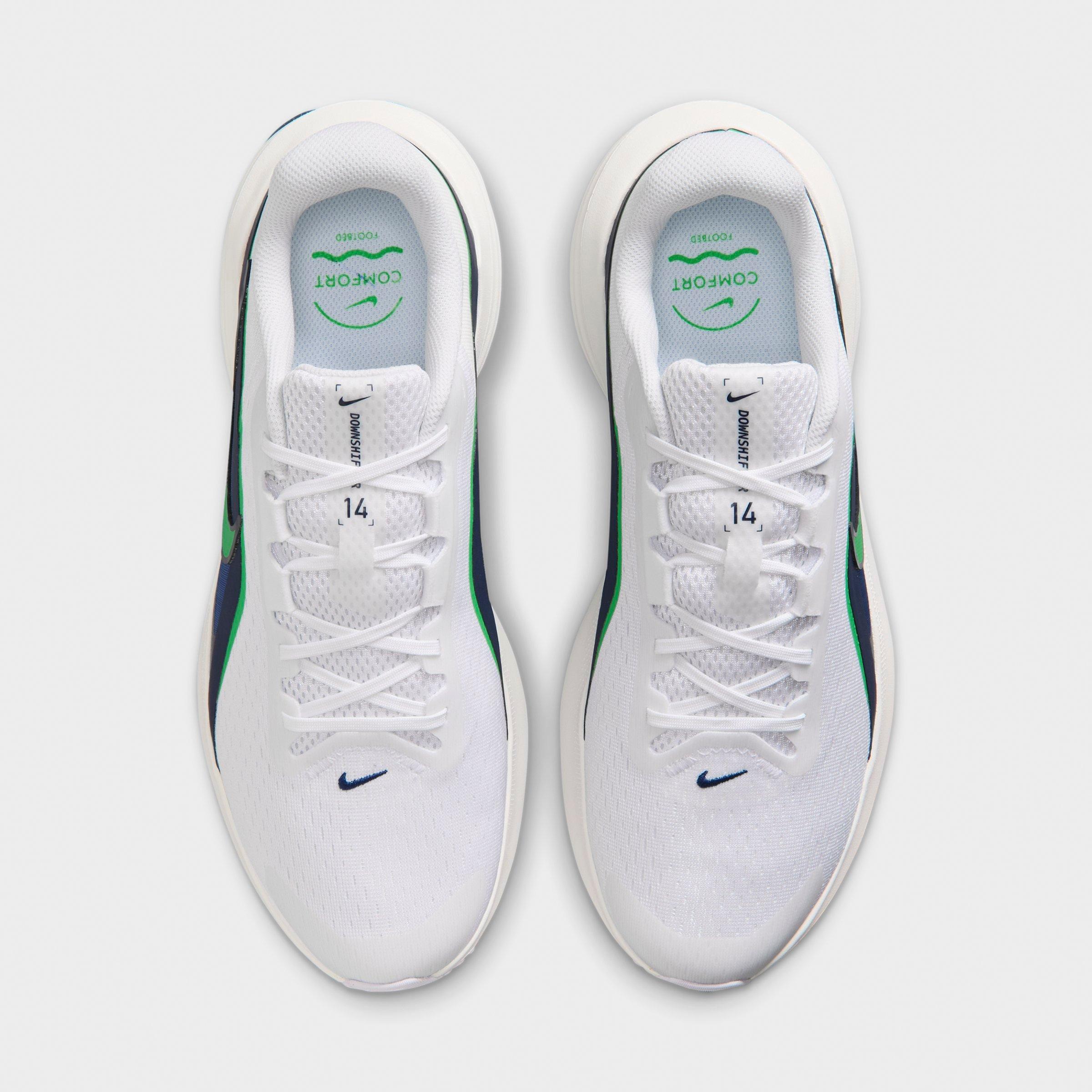 Men's Nithtke Downshifter 14 Running Shoes - White/Midnight Navy/Summit White/Green Spark - Top view