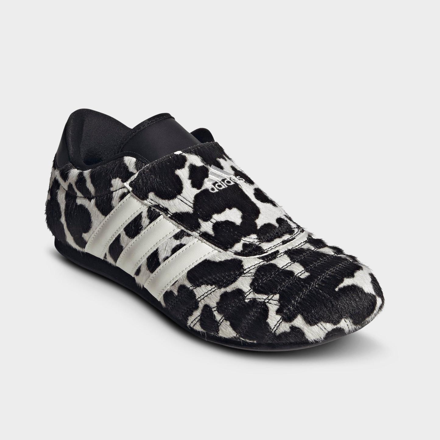 Women's adidas Originals Taekwondo Cow Print Casual Shoes - Core Black/Off White - Both shoes facing left