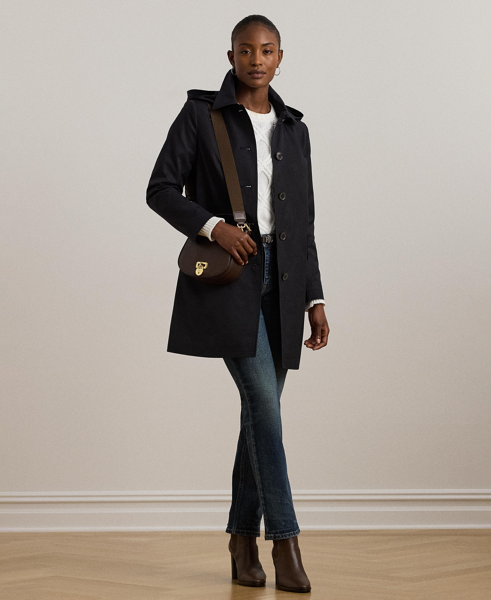 Lauren Ralph Lauren Women's Hooded Water-Resistant A-Line Raincoat, Created for Macy's - Dark Navy