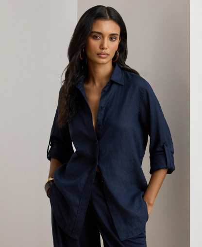 Lauren Ralph Lauren Women's Linen Shirt - Lauren Navy