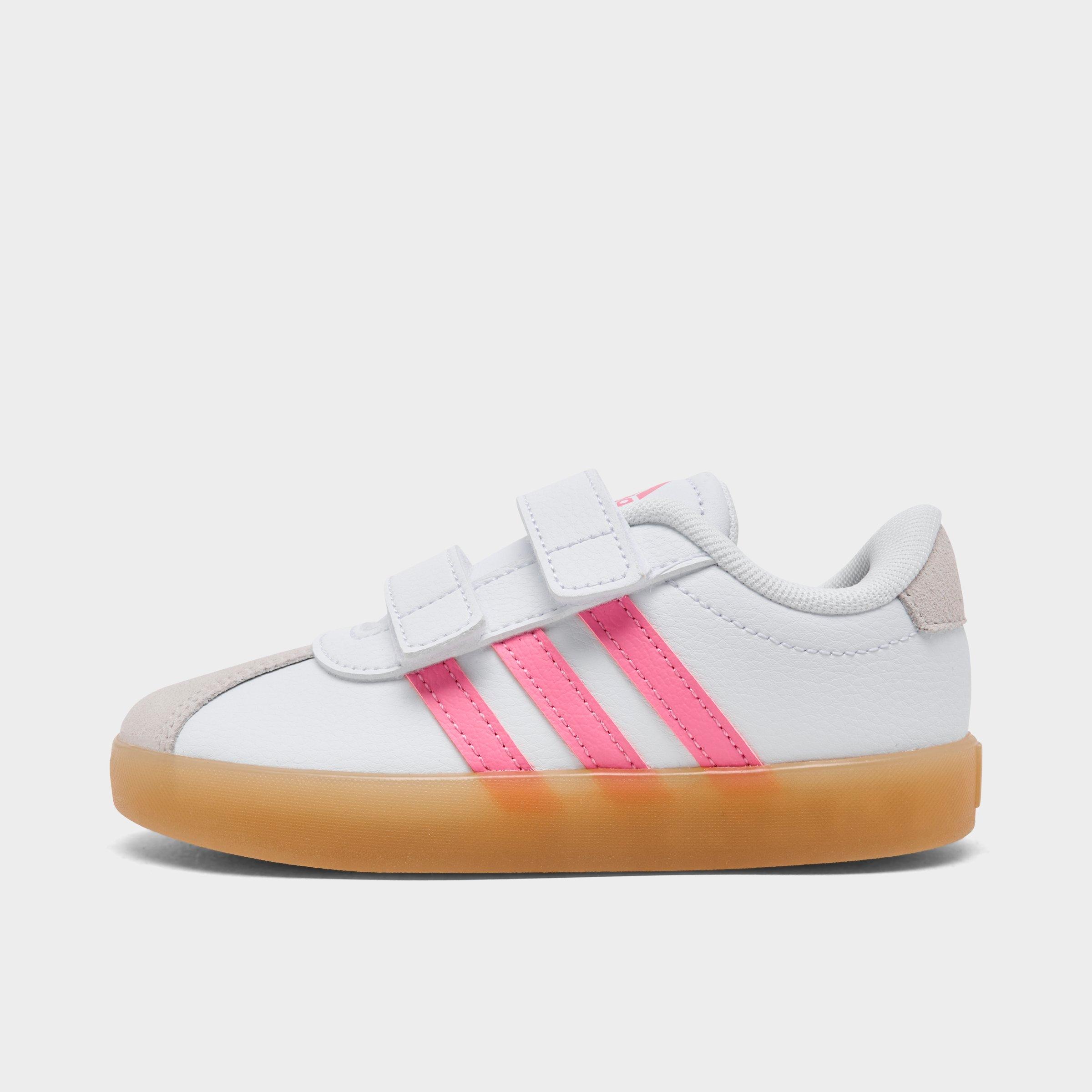 Kids' Toddler adidas VL Court 3.0 Hook-And-Loop Casual Shoes - Cloud White/Bliss Pink/Alumina - Left shoe facing left. Outside of the shoe.