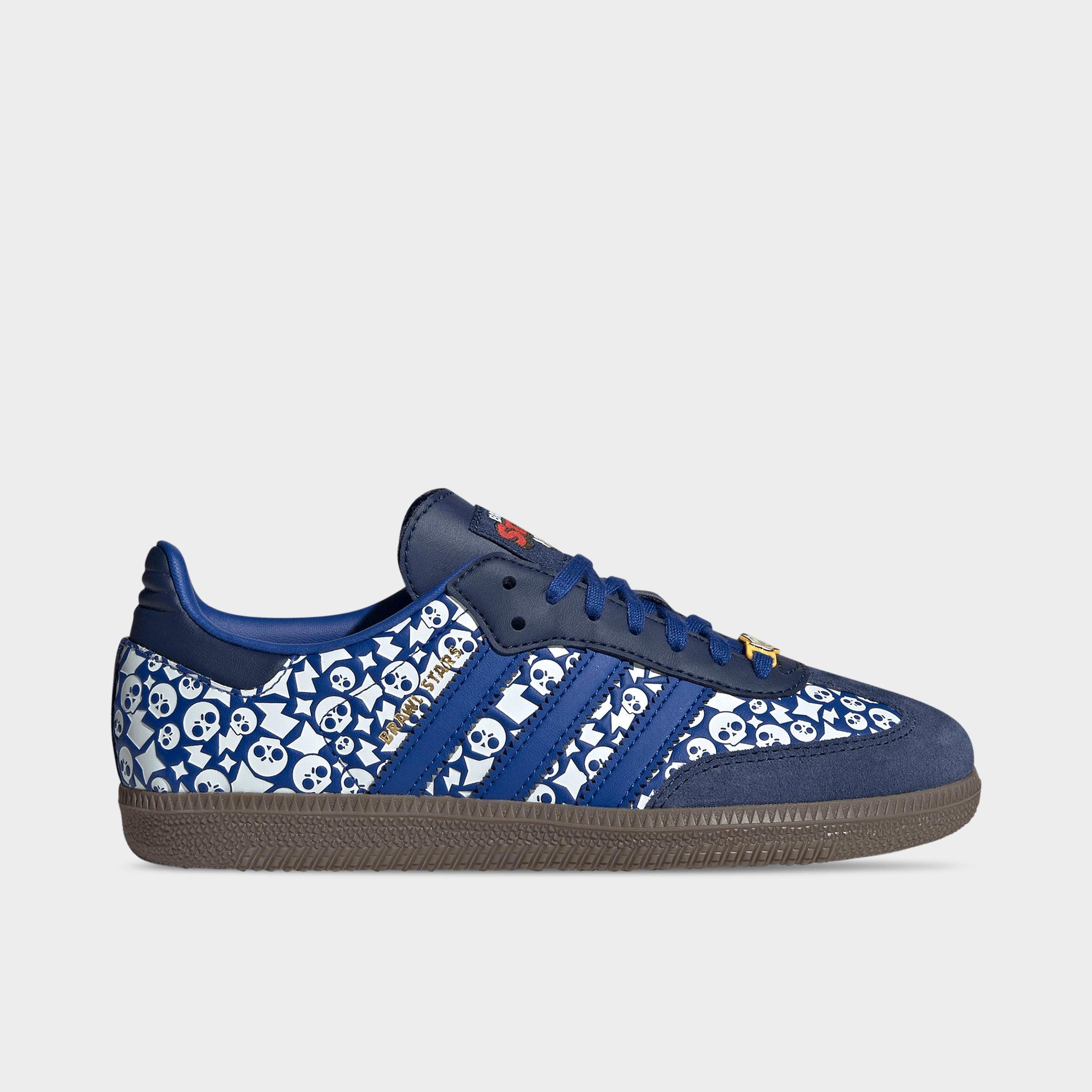 Big Kids' adidas Originals Samba OG Casual Shoes - Part 1 - Royal Blue/Royal Blue/Dark Blue - Left shoe facing left. Outside of the shoe.