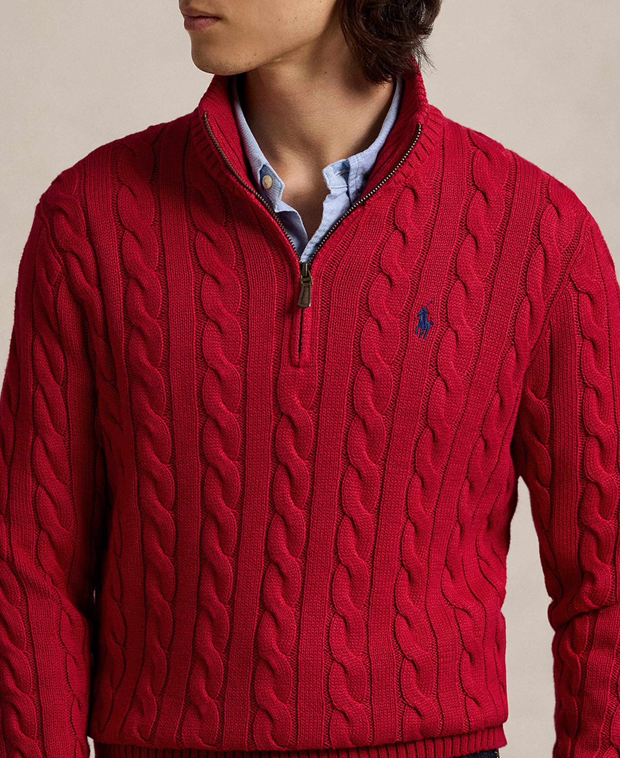 Polo Ralph Lauren Men's Cable-Knit Cotton Sweater - Park Avenue Red