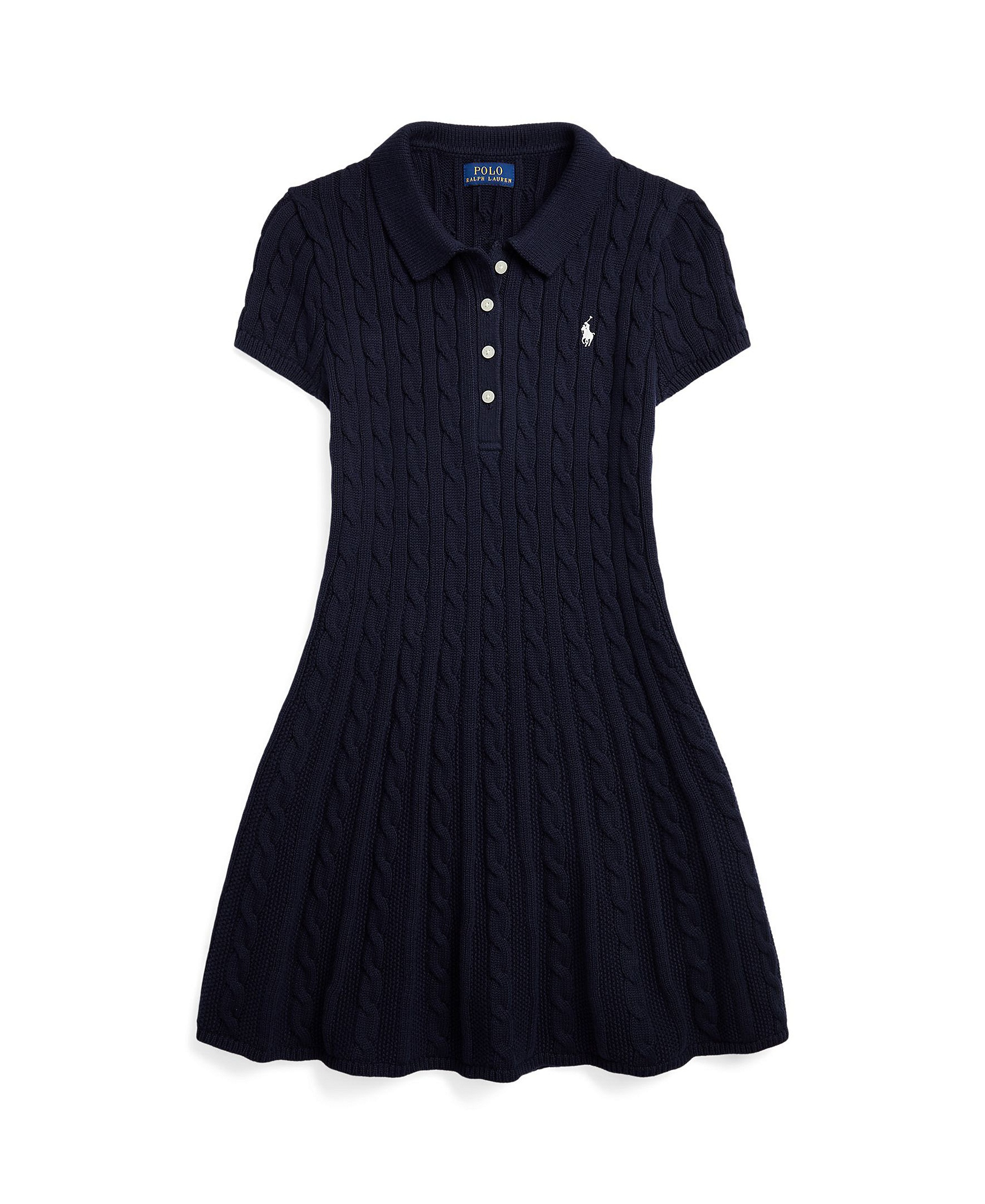 Polo Ralph Lauren Girls' 7-16 Cable-Knit Polo Sweater Dress - Navy