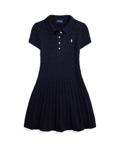 Polo Ralph Lauren Girls' 7-16 Cable-Knit Polo Sweater Dress - Navy