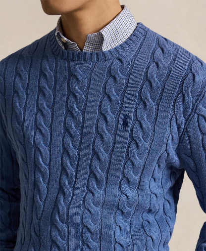Polo Ralph Lauren Men's Cable-Knit Cotton Sweater - Blue Borage Heather