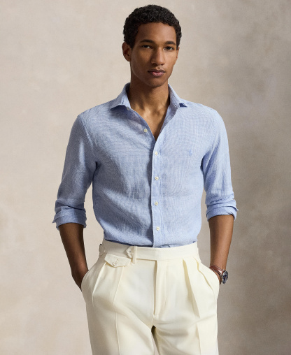 Polo Ralph Lauren Men's Classic-Fit Linen Shirt - 6555B Cabana Blue/White