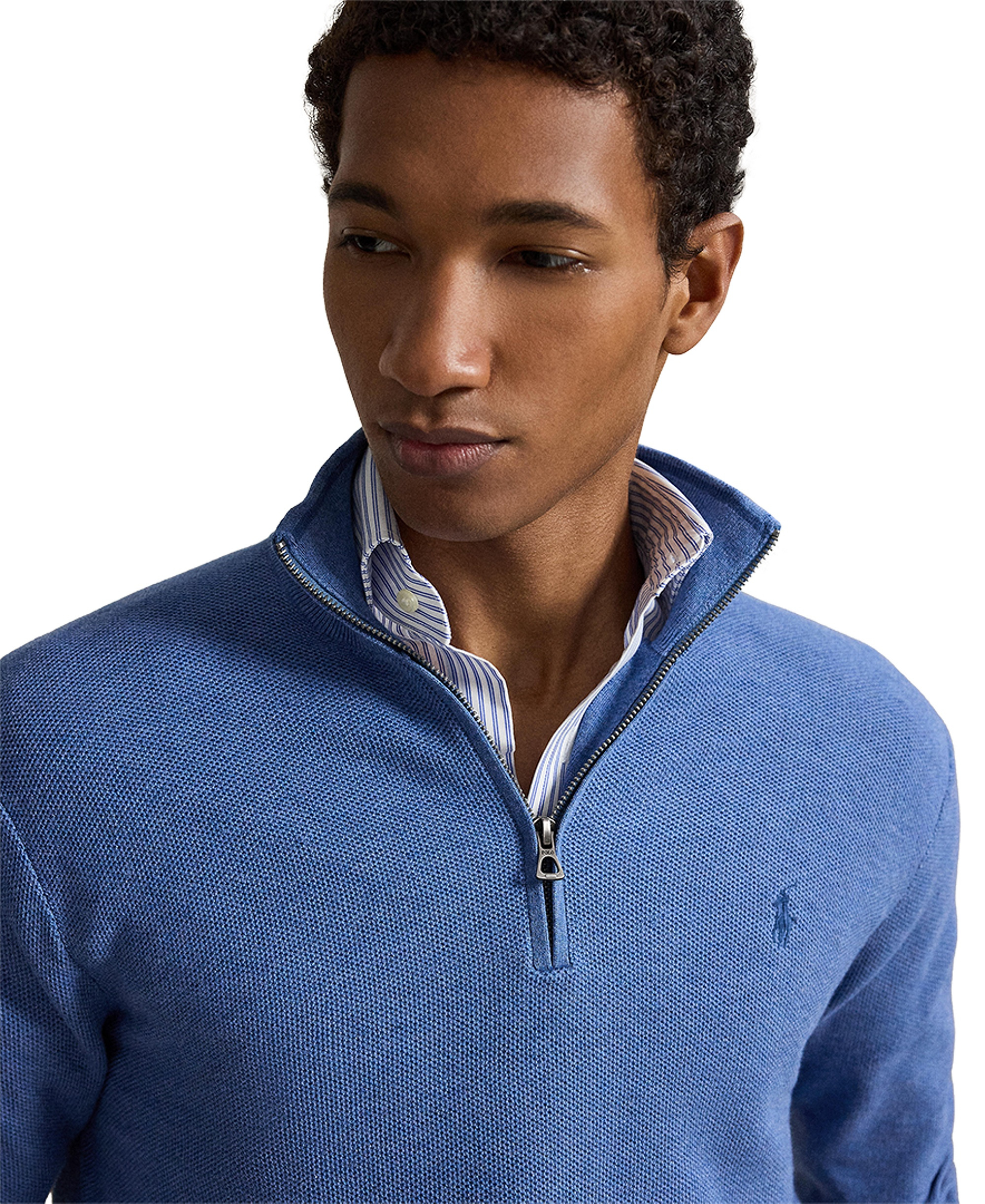 Polo Ralph Lauren Men's Mesh-Knit Cotton Quarter-Zip Sweater - Blue Borage Heather
