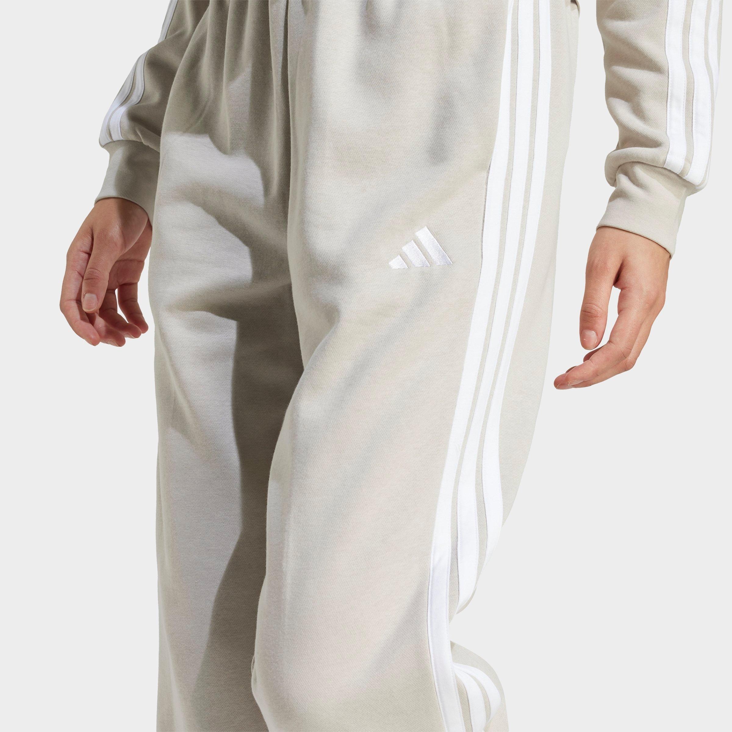 Women's adidas Essentials 3-Stripes Fleece Loose Pants - Beige/White