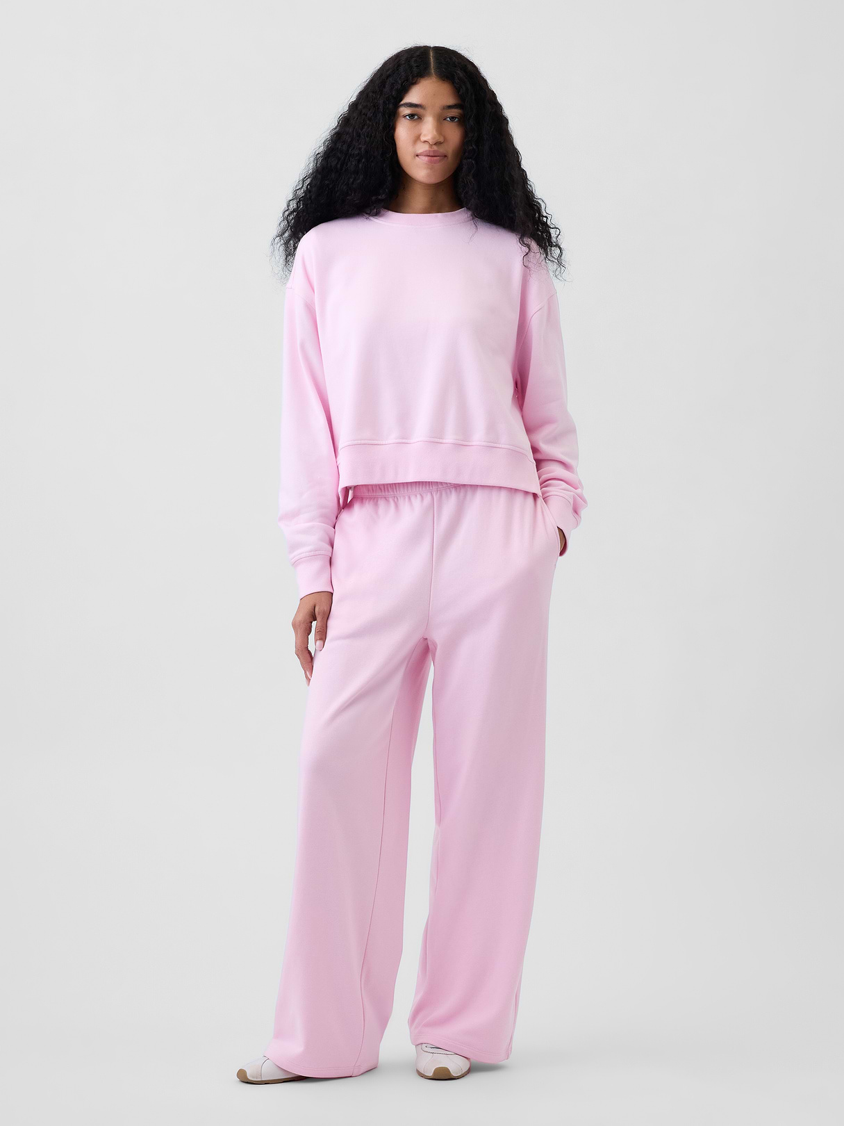 VintageSoft Terry Oversized Wedge Side-Slit Sweatshirt - Light pink