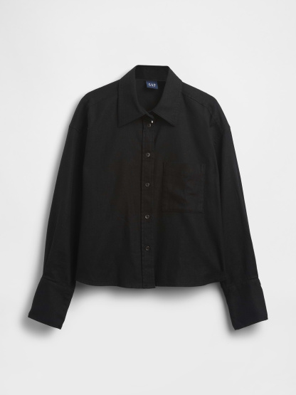 Linen-Cotton Oversized Shirt - Black