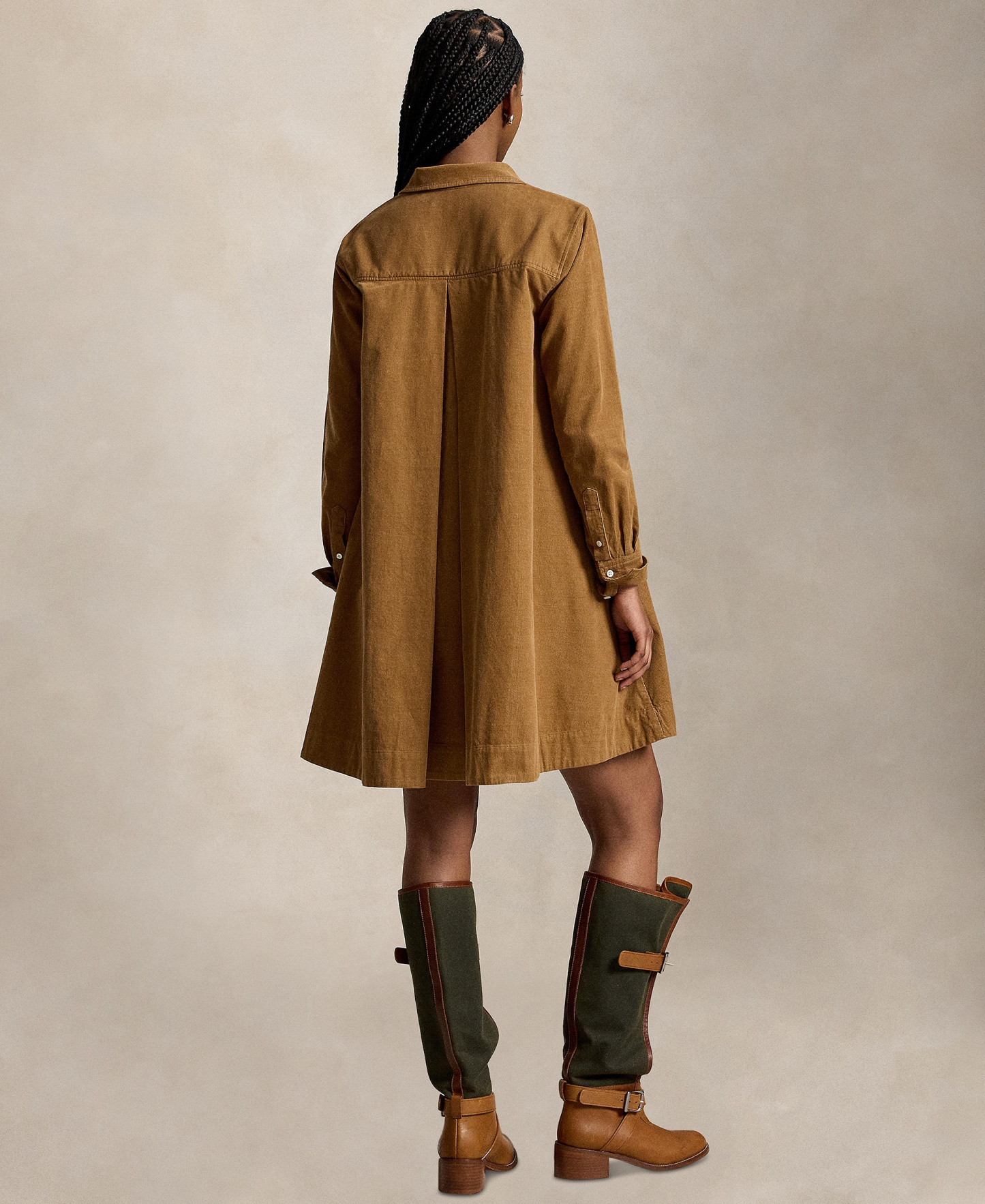 Polo Ralph Lauren Women's Corduroy Pleated Shirt Dress - Tan