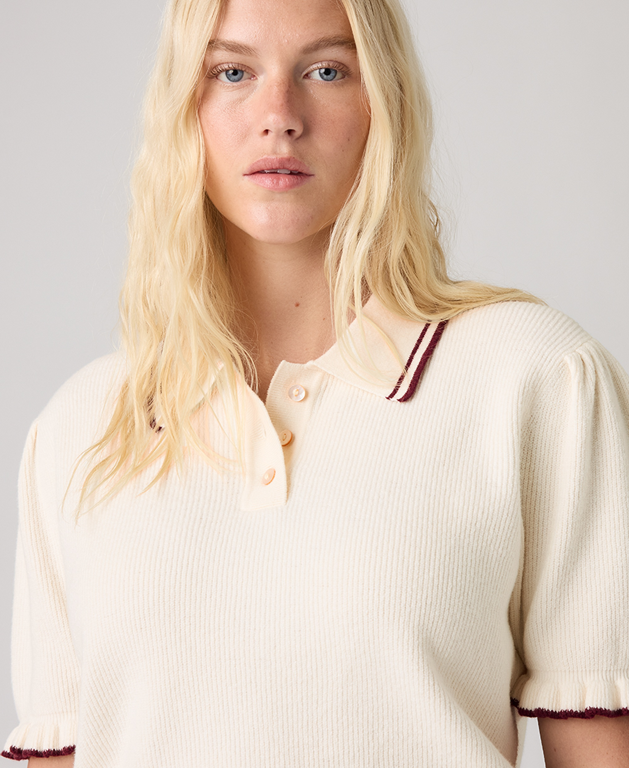 Levi's Premium Women's Short-Sleeve Pull-On Polo Shirt - Egret / Cabernet Egret / Cabernet
