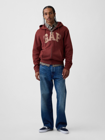 Adult VintageSoft Arch Logo Zip Hoodie - Burnt russet brown