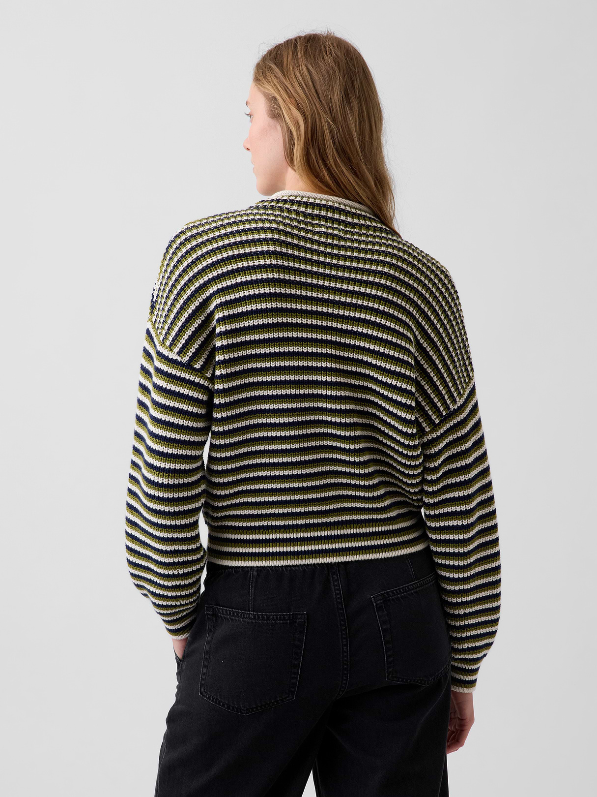 100% Cotton Oversized Rollneck Sweater - Green stripe