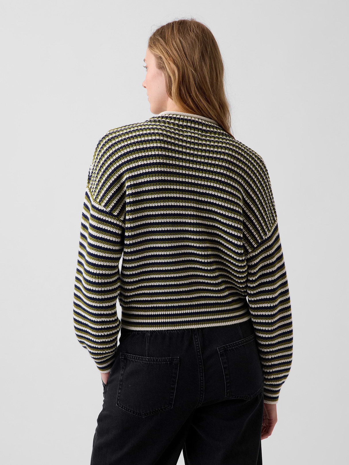 100% Cotton Oversized Rollneck Sweater - Green stripe